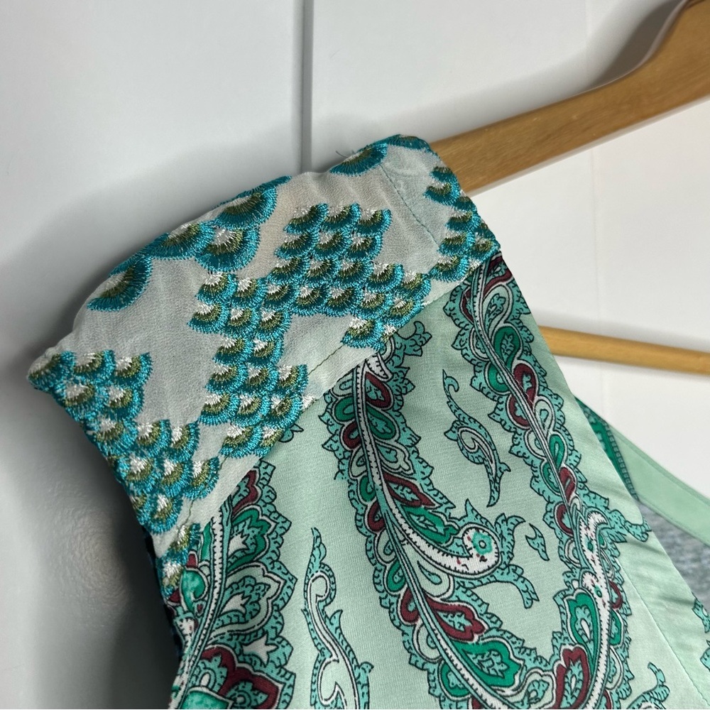 Anthropologie Tiny Kumiko Mix Print Blouse Large teal turquoise embroidered tank - Picture 4 of 12
